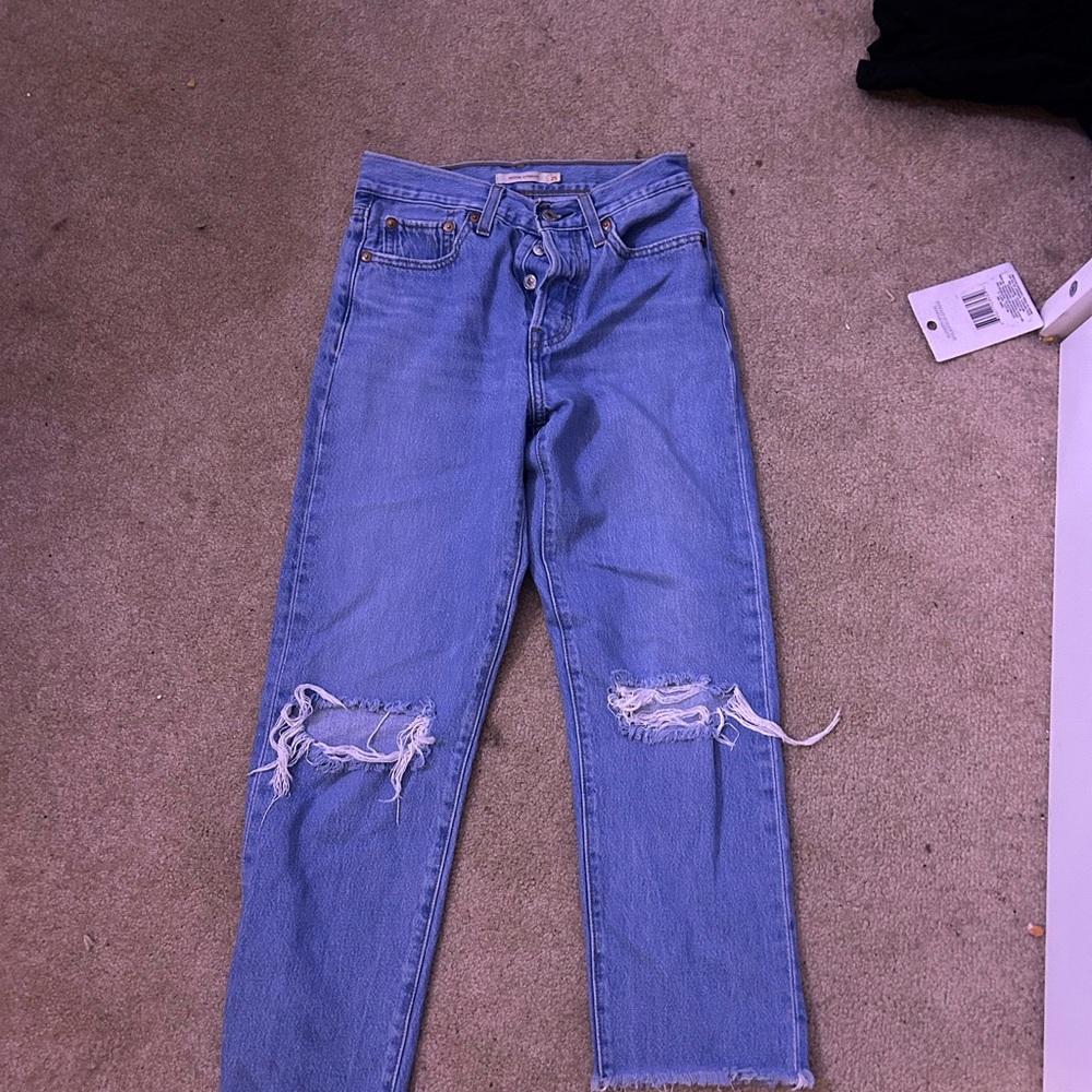 Levi's Light Blue Distressed Cropped Jeans